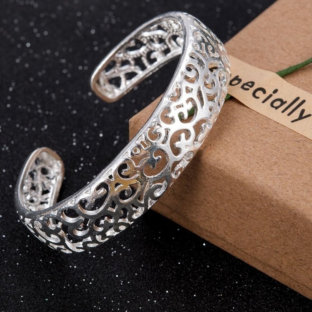 Emberly Selena Silver Filigree Cuff Bracelet Gift Packaged - Picture 5 of 10